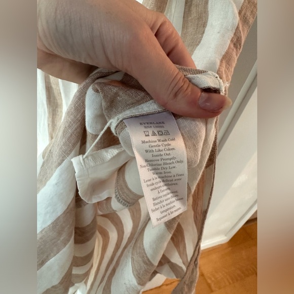 NWT Everlane linen striped midi dress with sleeves, size 2, tan and cream - Picture 4 of 12